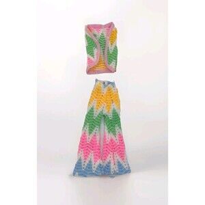 Vintage 1970s? Barbie Clone Crochet Knitted? Vest Bellbottom Pants Doll Fashion